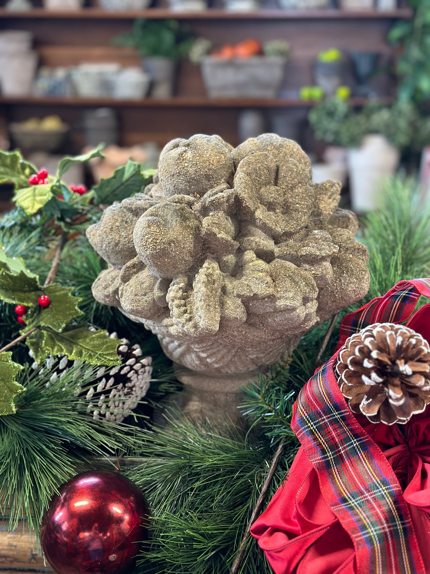 Antique - Fruit Urn Stone Sculpture