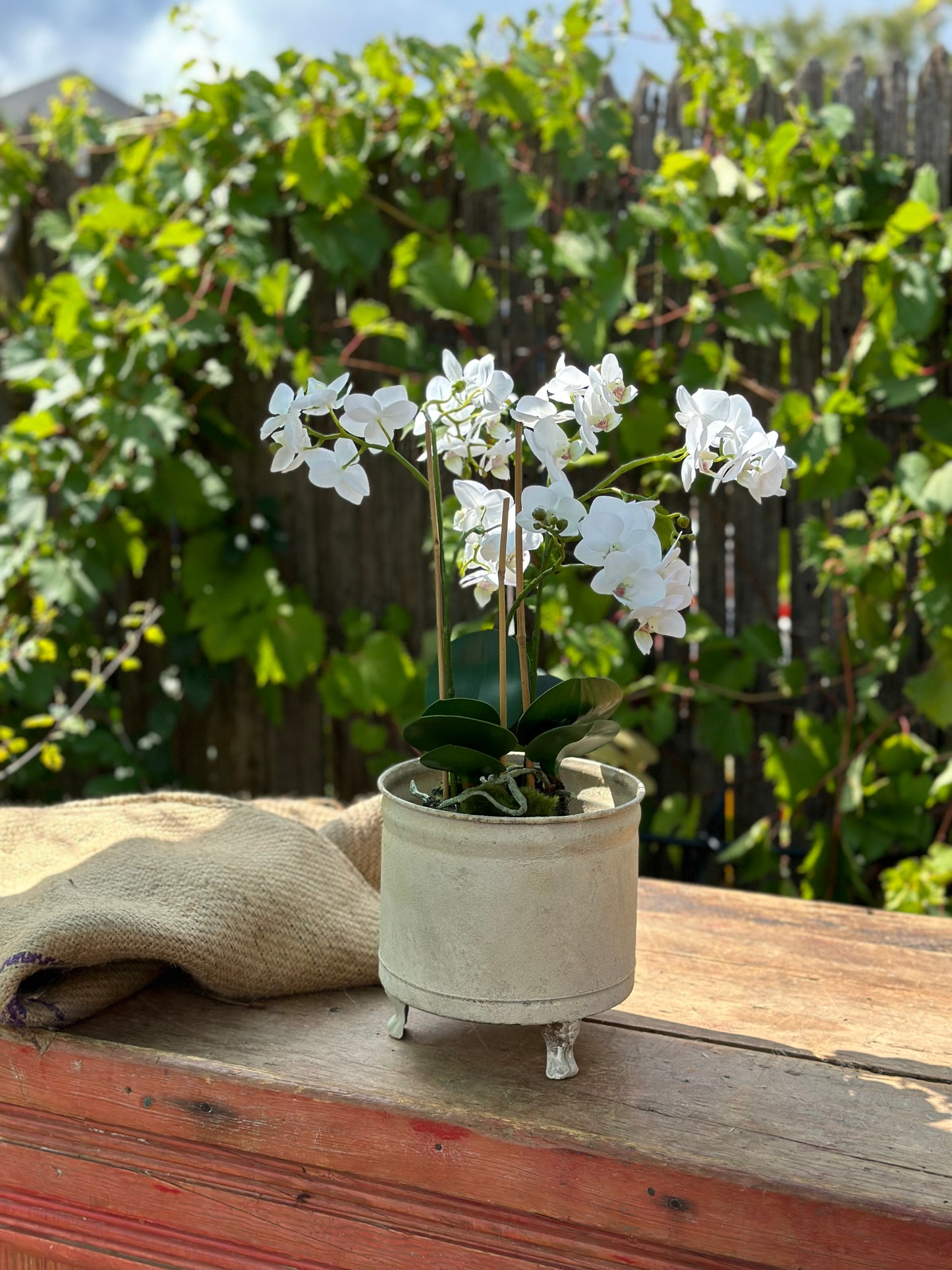 Distressed Metal - Round Footed Planter, 8"w x 8"d x 8"h