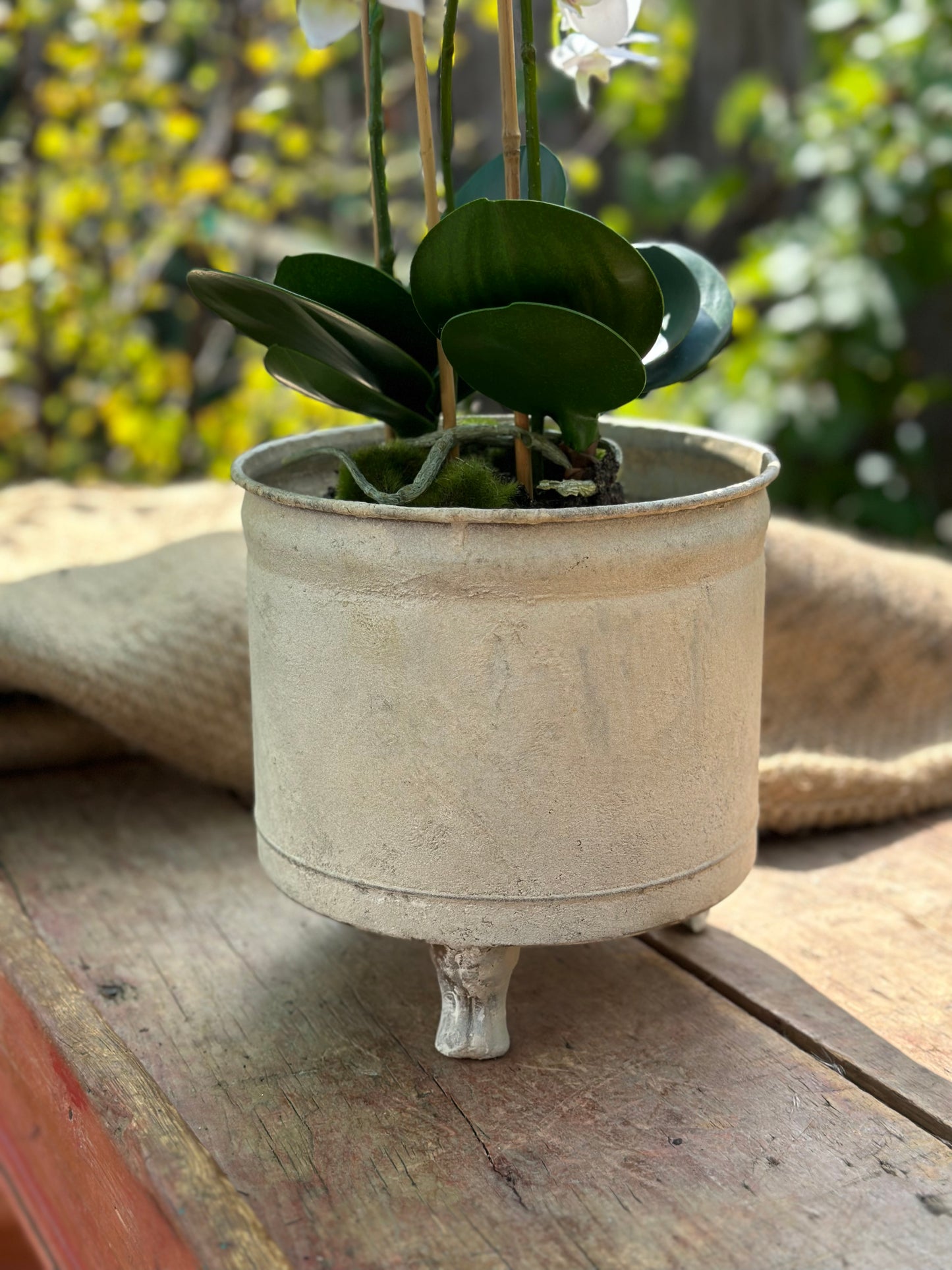 Distressed Metal - Round Footed Planter, 8"w x 8"d x 8"h