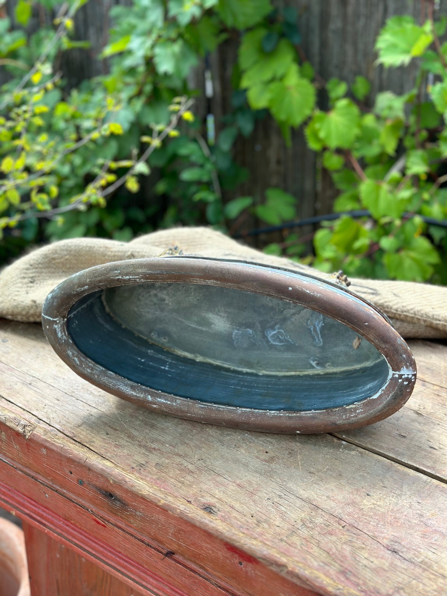 Metal - Distressed Tin Oval Planter with Feet