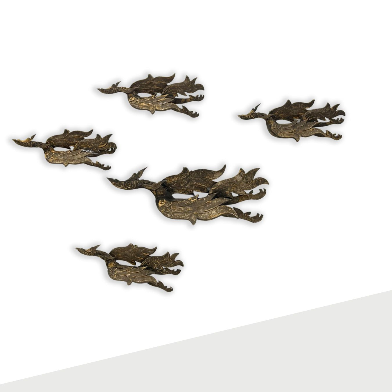 Hand-carve in Chiang-Mai Blessing Swans - Teak - Set of 5