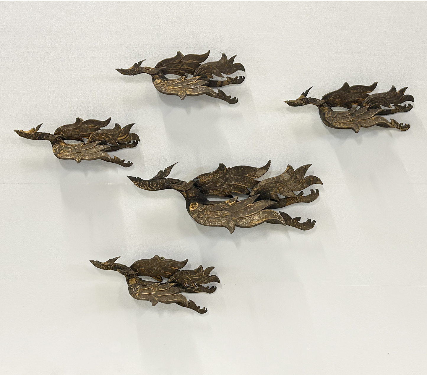Hand-carve in Chiang-Mai Blessing Swans - Teak - Set of 5