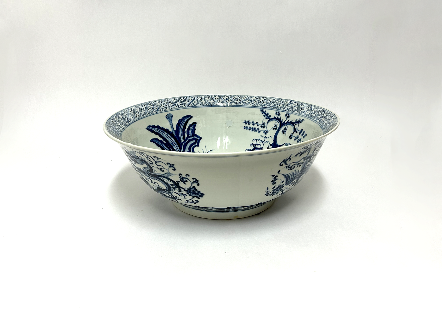 One of a Kind - Antique Blue Porcelain Bowl, 16" d x 16" w x 6.5" t