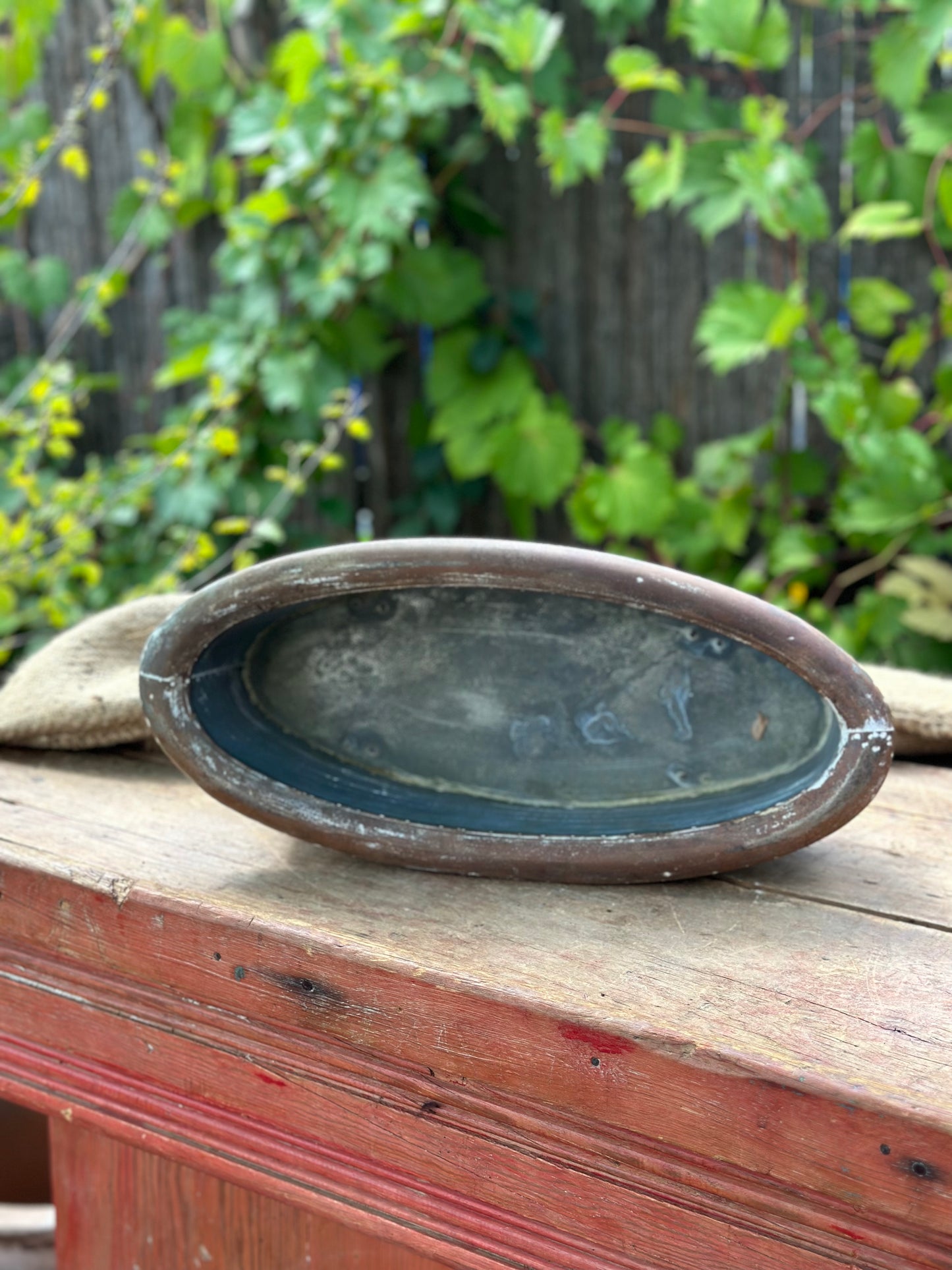 Metal - Distressed Tin Oval Planter with Feet