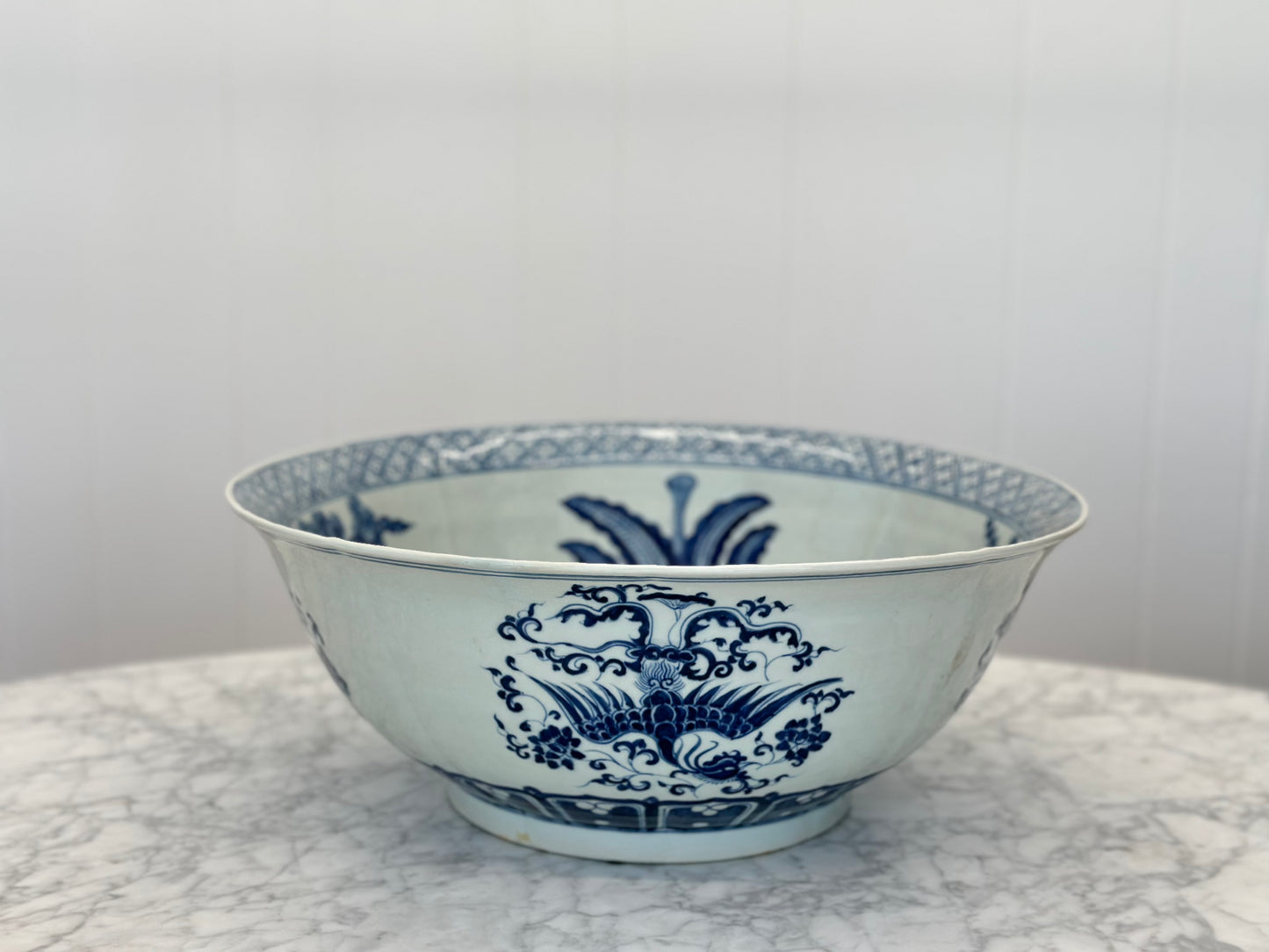 One of a Kind - Antique Blue Porcelain Bowl, 16" d x 16" w x 6.5" t