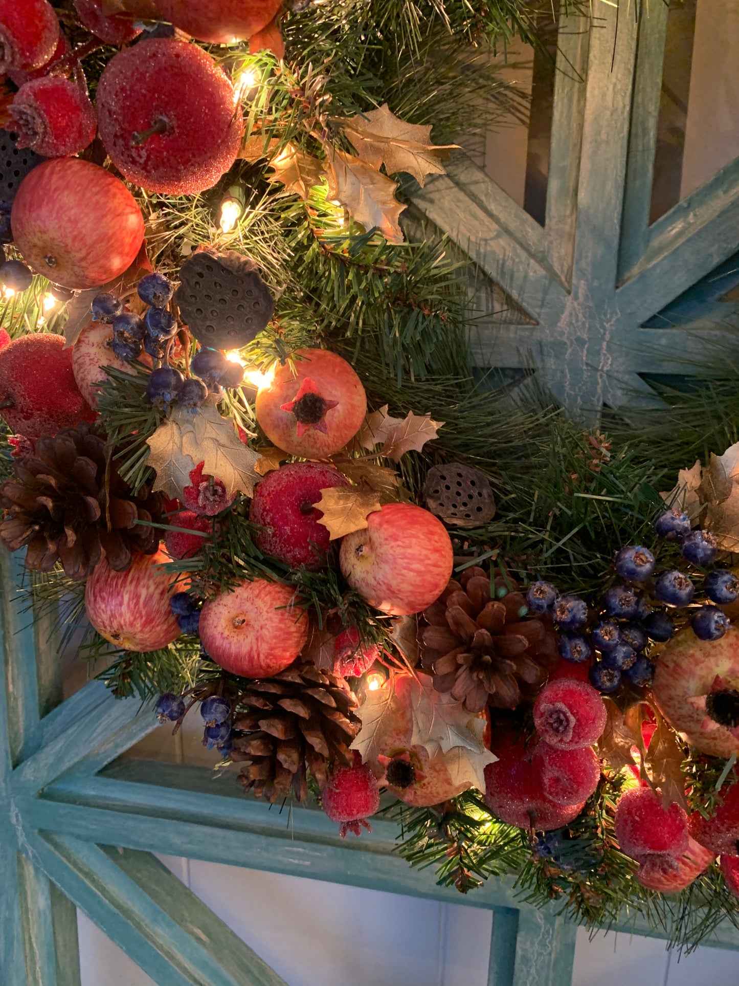 Mixed Fruit and Pinecone Prelit Artificial Holiday Wreath 28” diameter