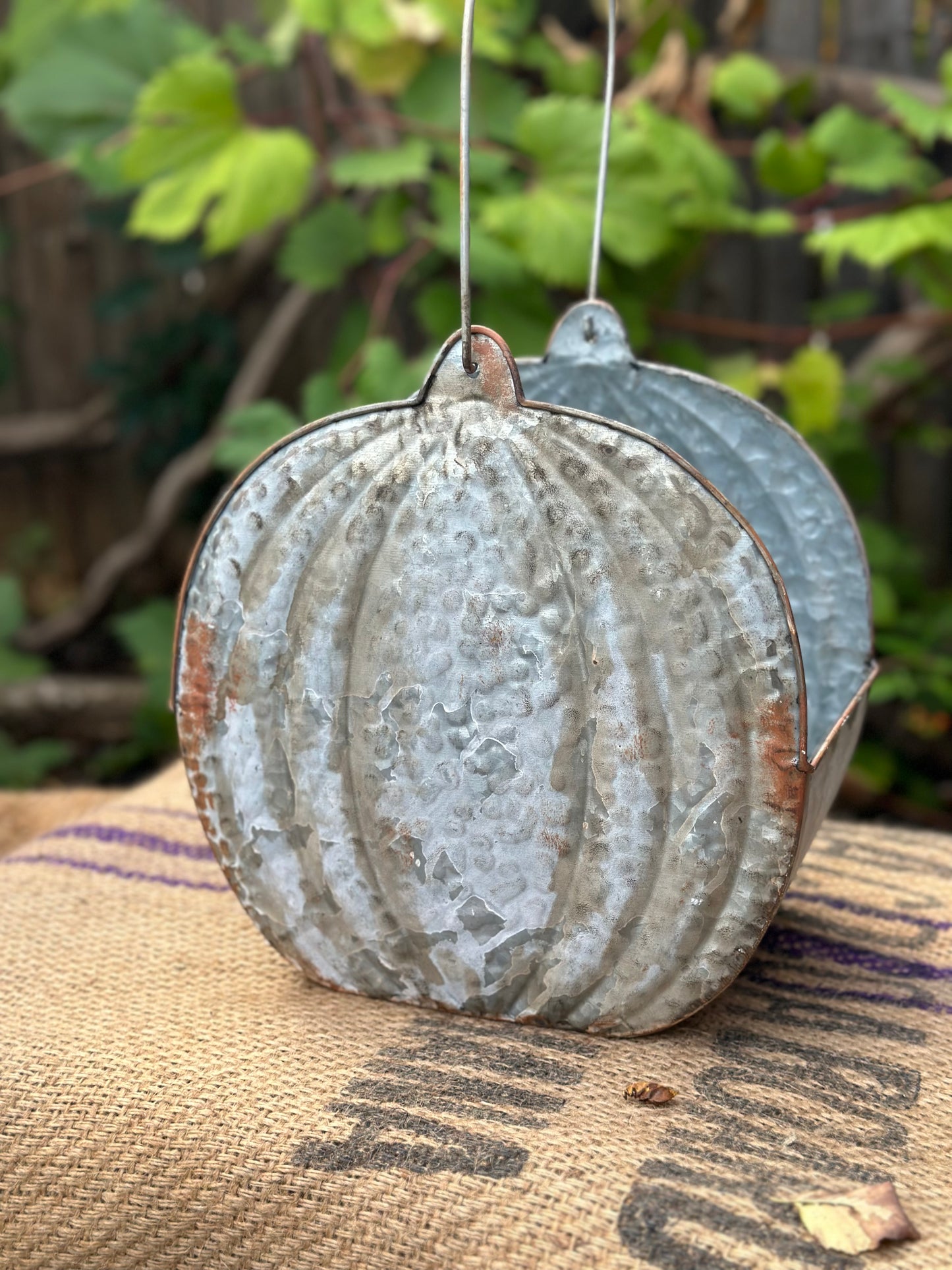 Metal - Pumpkin Planter with Handle Round