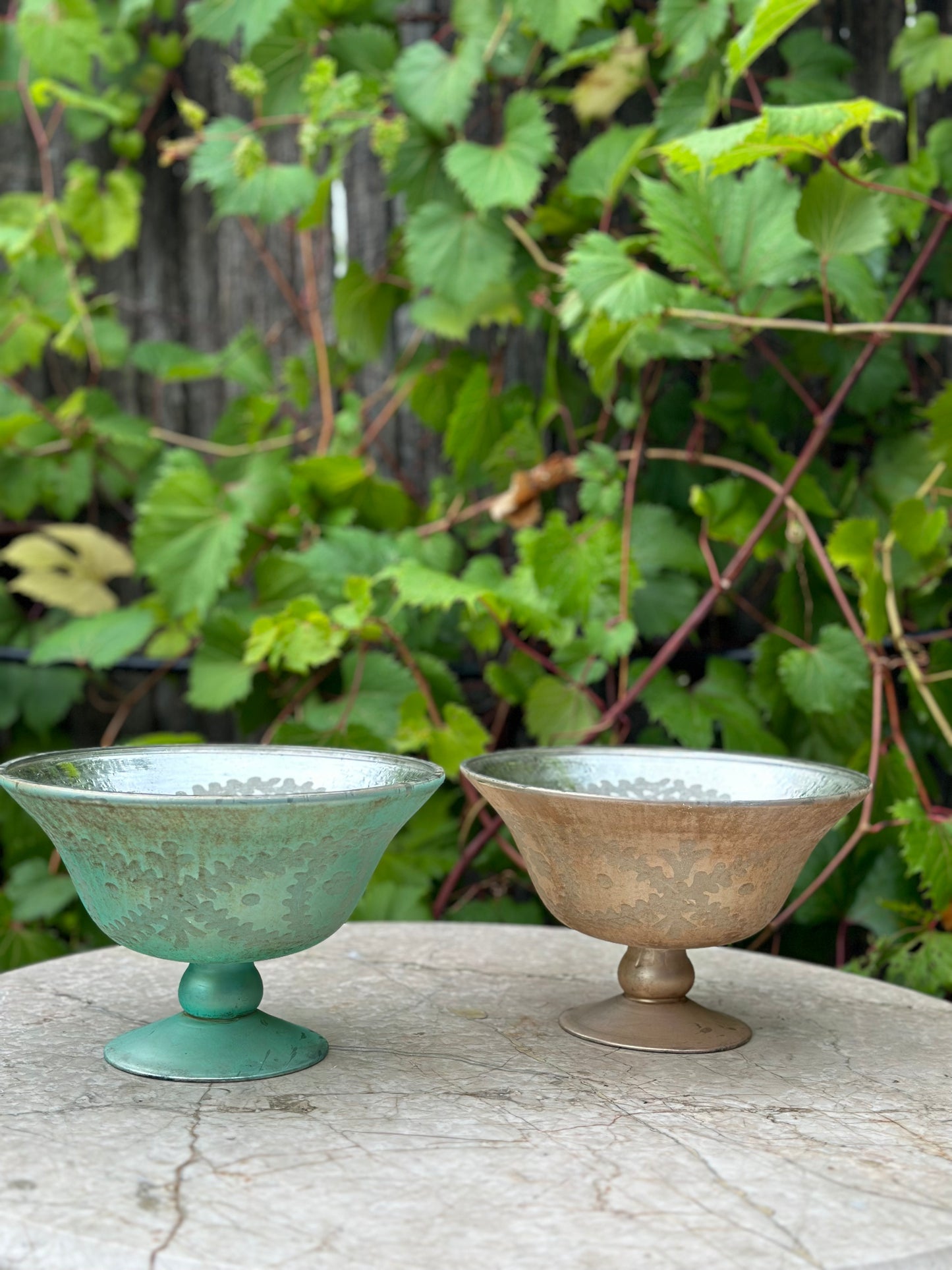 Glass - Vintage Etched Gold Bowl Pedestal