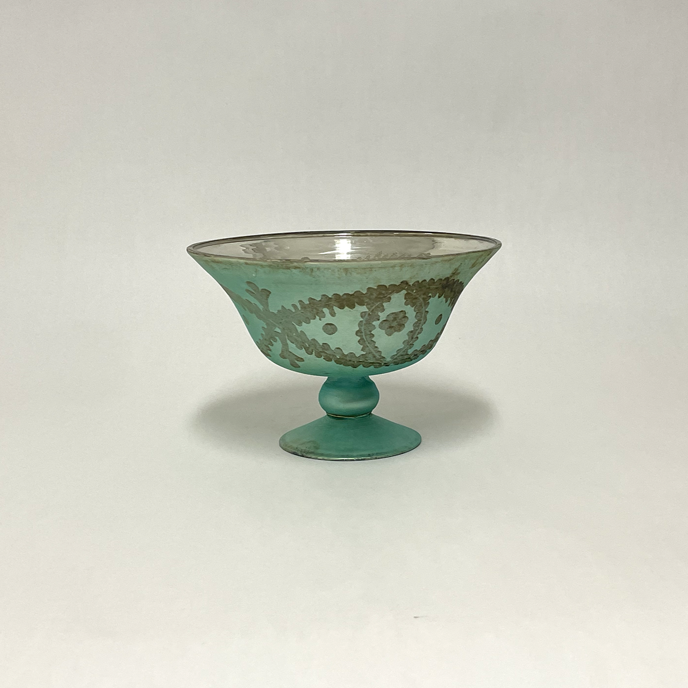 Vintage - Etched Green Bowl Pedestal